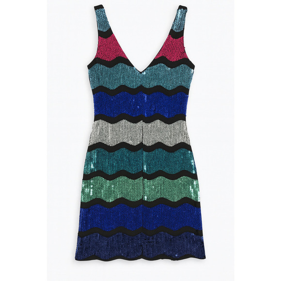 Fredericks of Hollywood Women’s Multicolor Sequin Stripe Dress Mini - Picture 2 of 4